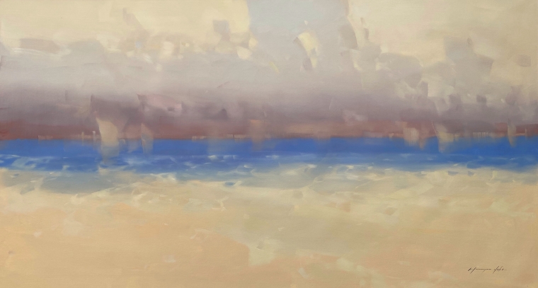 Cream Ocean, Original oil Painting, Handmade artwork, One of a Kind                         